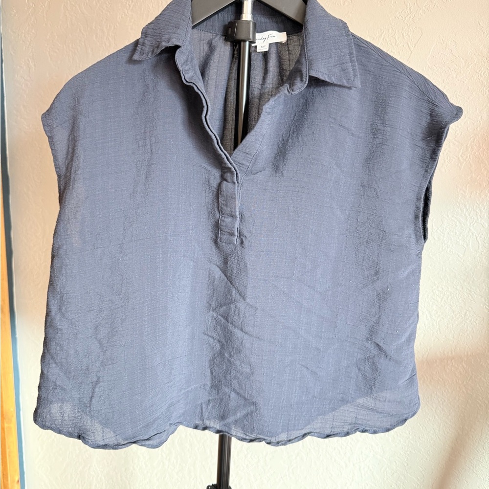 Monday Fun Shortsleeved Blouse Slate Blue Relaxed Fit Medium Petite